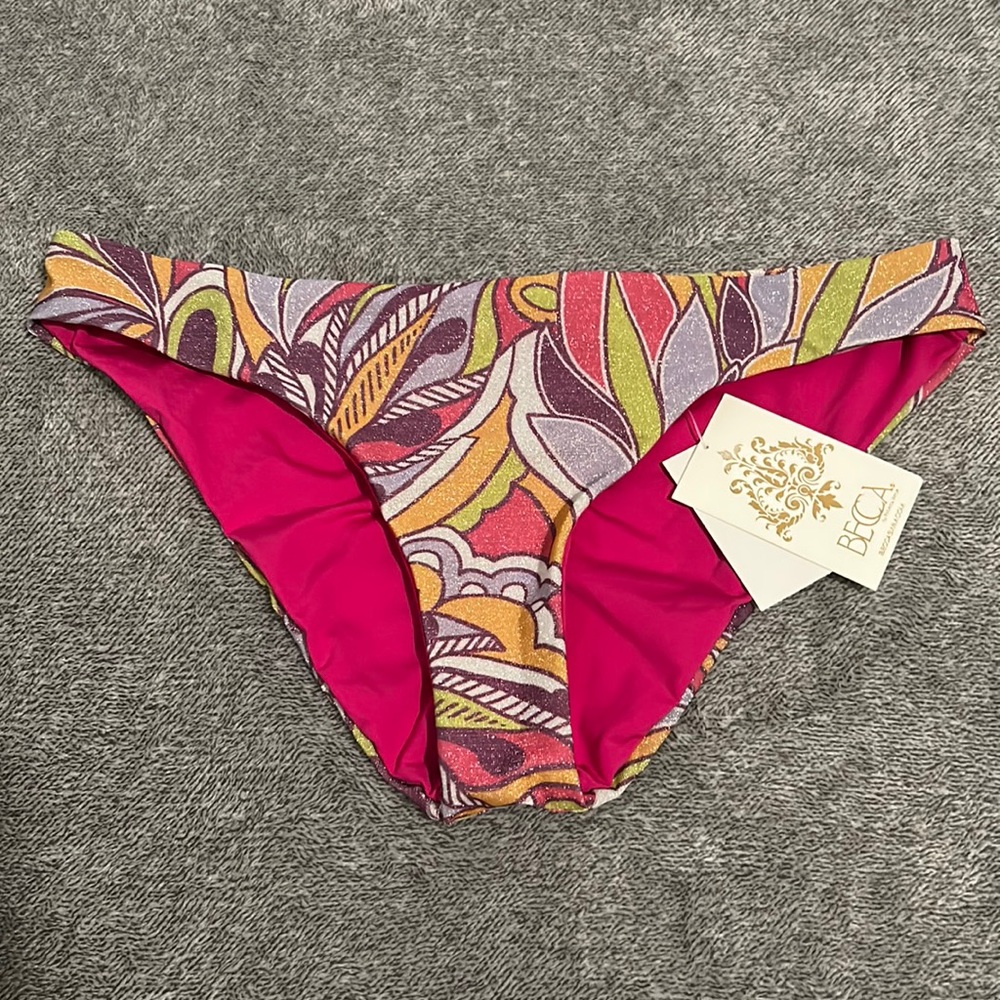 BECCA Womens Metallic Shirred Back Hipster Bikini Bottoms